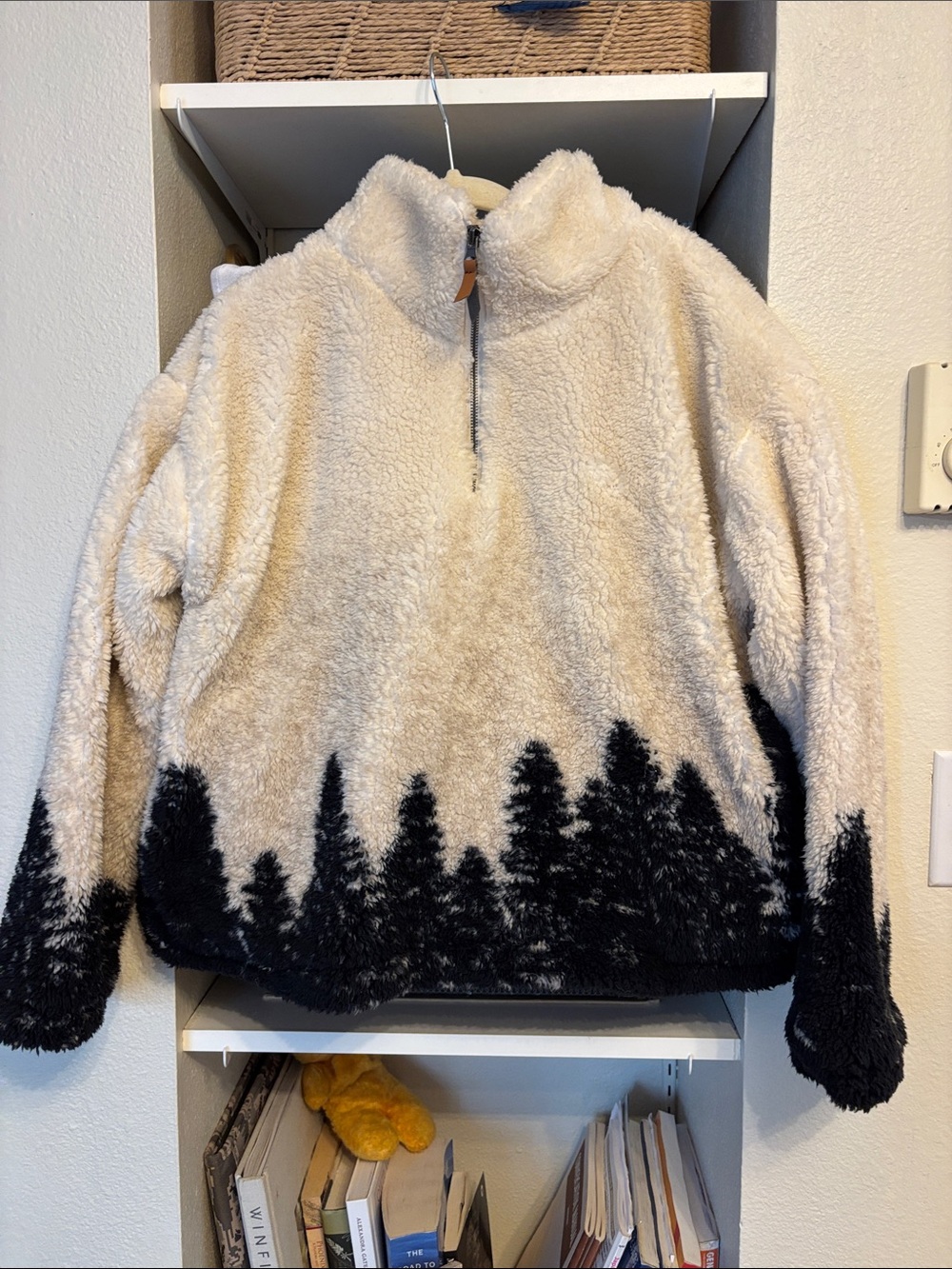 Thread & Supply Cream Sherpa Pullover with Black Tree Silhouette